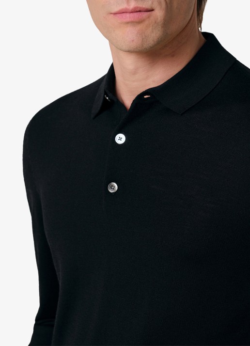 Profuomo Fijmngebreide trui van wol met polokraag - detail 3 zwart