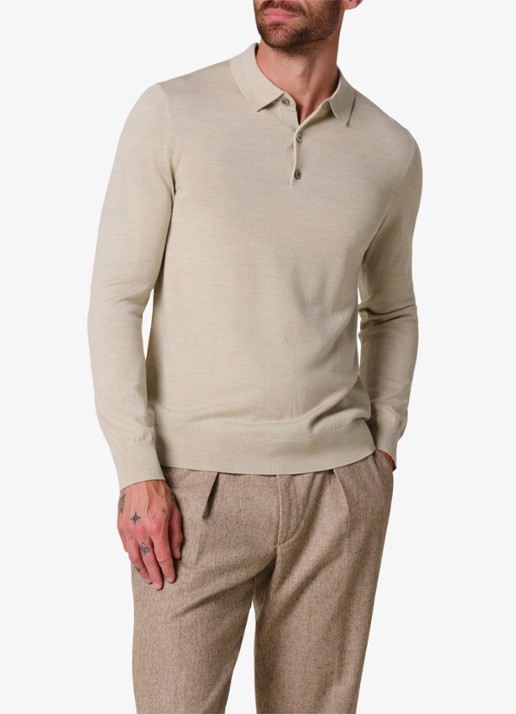 Profuomo Fijmngebreide trui van wol met polokraag - detail donkerblauw