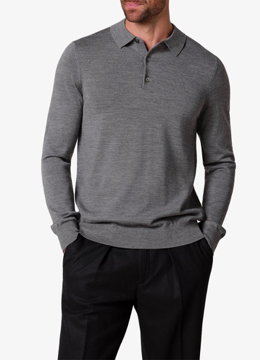 Profuomo Fijmngebreide trui van wol met polokraag - detail 3 grijs