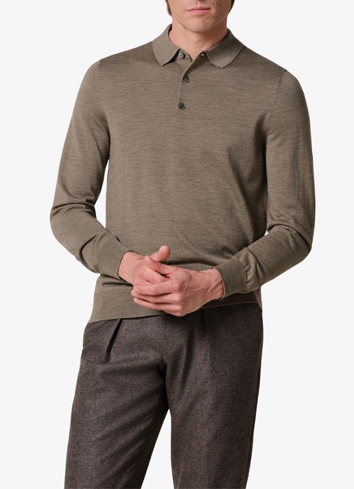 Profuomo Fijmngebreide trui van wol met polokraag - detail bruin