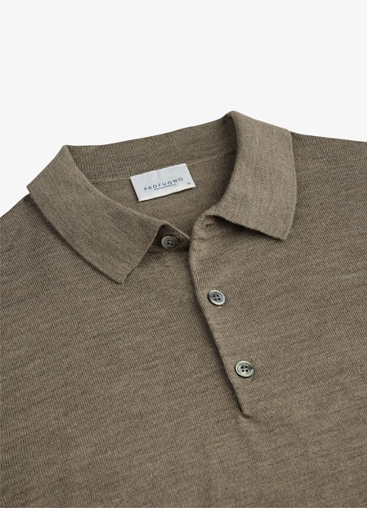 Profuomo Fijmngebreide trui van wol met polokraag - detail 2 bruin