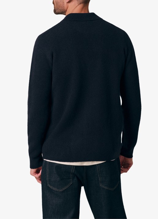 Profuomo Fijngebreid vest in wolblend met polokraag - achterkant donkerblauw