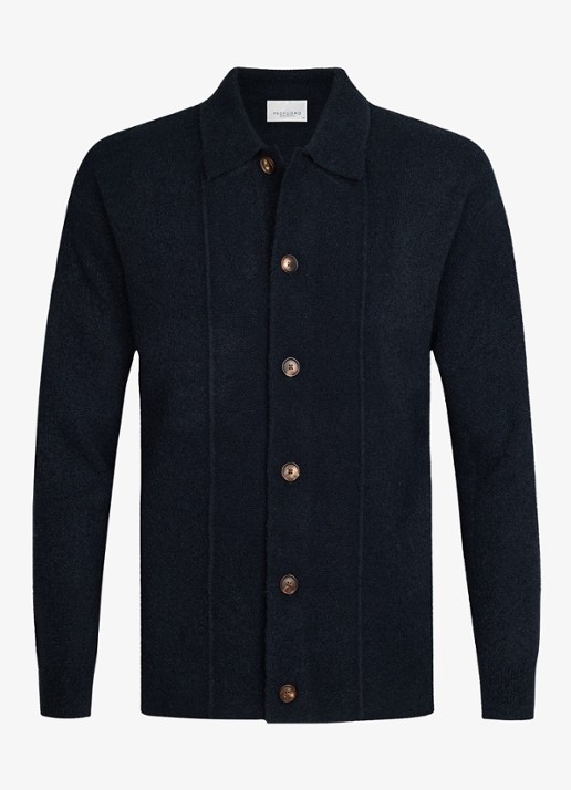 Profuomo Fijngebreid vest in wolblend met polokraag - voorkant 2 donkerblauw