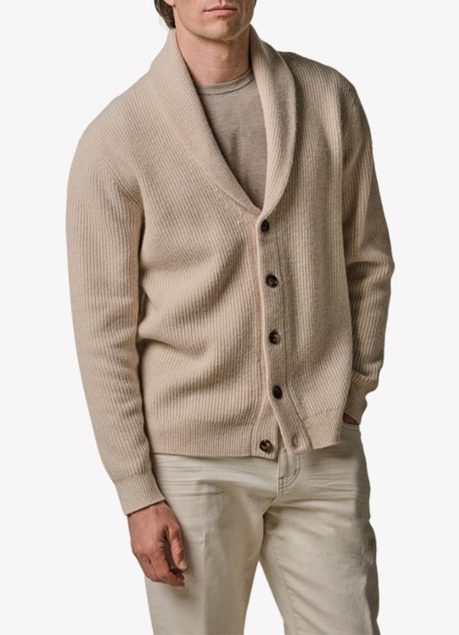 Profuomo Fijngebreid vest in wolblend met ribstructuur - detail beige