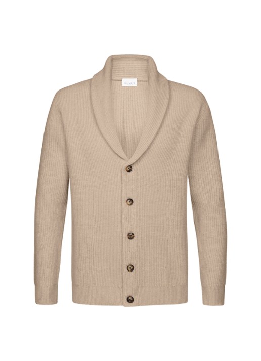 Profuomo Fijngebreid vest in wolblend met ribstructuur - voorkant 5 beige