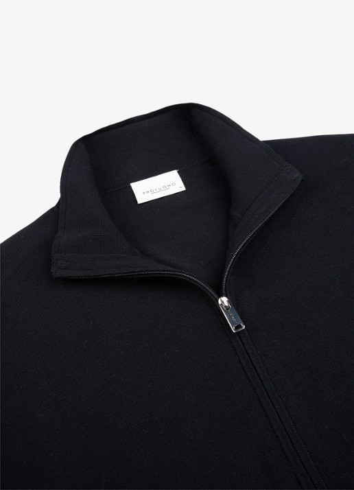 Profuomo Fijngebreid vest in zijdeblend met opstaande kraag - detail 4 donkerblauw