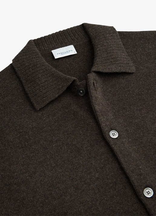 Profuomo Fijngebreid vest van wol met kraag - detail 3 donkerbruin