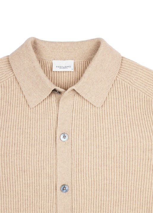 Profuomo Fijngebreid vest van wol met ribstructuur - detail 6 zand
