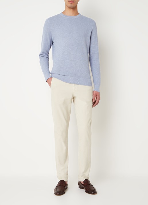 Profuomo Fijngebreide pullover met ronde hals - voorkant 2 lichtblauw
