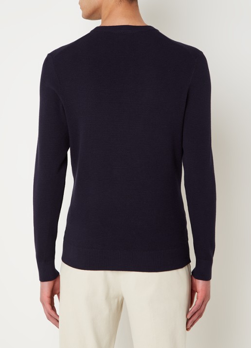 Profuomo Fijngebreide pullover met ronde hals - achterkant 2 donkerblauw