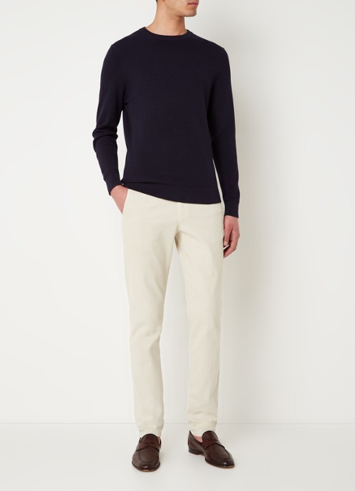 Profuomo Fijngebreide pullover met ronde hals - voorkant 4 donkerblauw