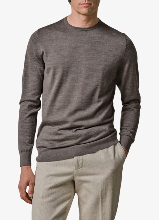 Profuomo Fijngebreide pullover van merino wol - detail taupe