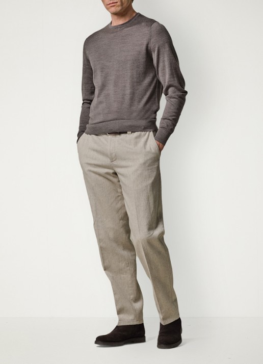 Profuomo Fijngebreide pullover van merino wol - voorkant 6 taupe