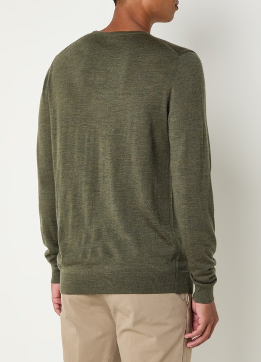 Profuomo Fijngebreide pullover van merino wol - achterkant 4 legergroen