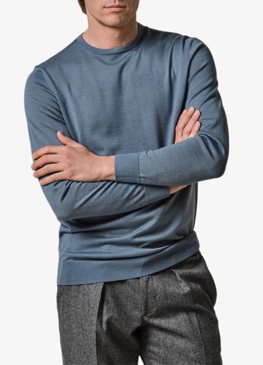 Profuomo Fijngebreide pullover van merino wol - detail blauw