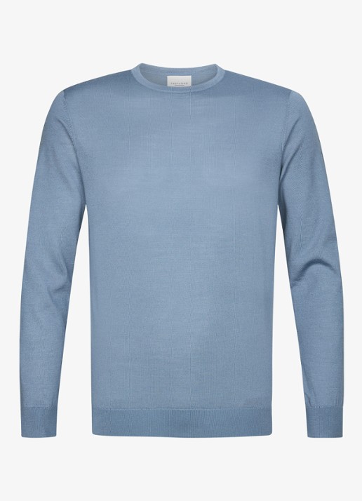 Profuomo Fijngebreide pullover van merino wol - voorkant 5 blauw