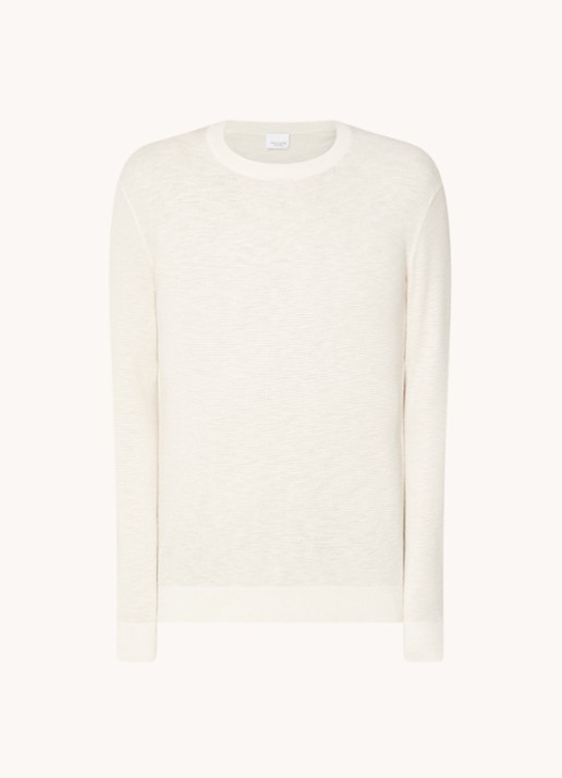 Profuomo Fijngebreide pullover van piqué katoen - voorkant 2 gebroken wit