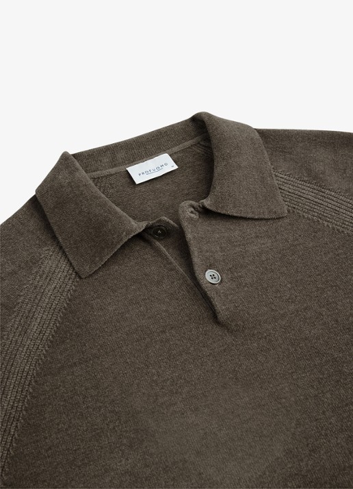 Profuomo Fijngebreide trui in wolblend met polokraag - detail 5 bruin