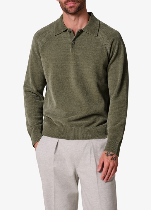 Profuomo Fijngebreide trui in wolblend met polokraag - detail 3 groen