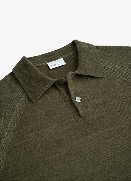 Profuomo Fijngebreide trui in wolblend met polokraag - detail 4 groen