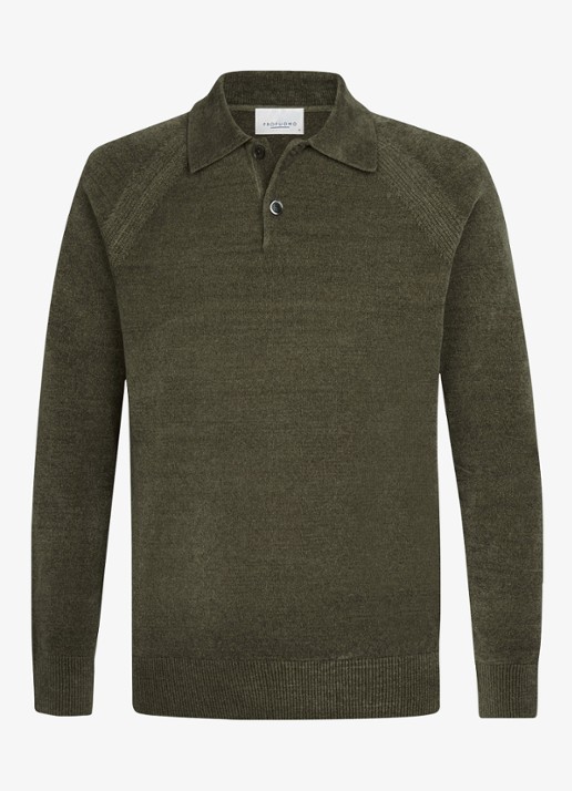 Profuomo Fijngebreide trui in wolblend met polokraag - voorkant groen