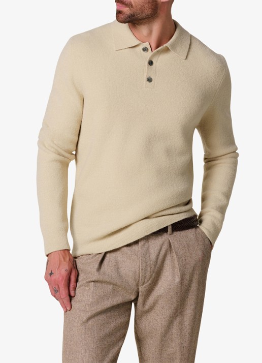 Profuomo Fijngebreide trui in wolblend met polokraag - detail 3 zand