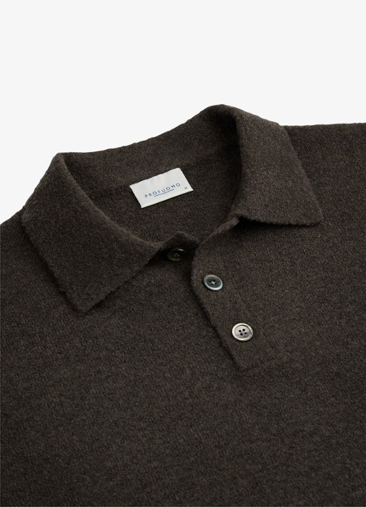Profuomo Fijngebreide trui in wolblend met polokraag - detail 4 donkerbruin