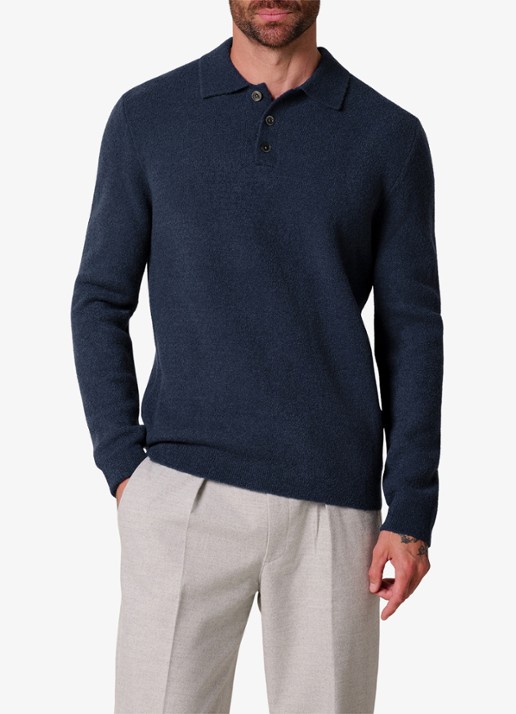 Profuomo Fijngebreide trui in wolblend met polokraag - detail 3 blauw