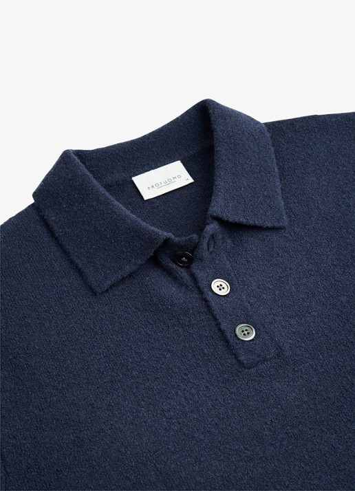 Profuomo Fijngebreide trui in wolblend met polokraag - detail 4 blauw