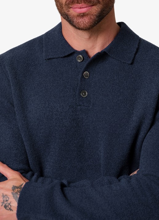 Profuomo Fijngebreide trui in wolblend met polokraag - detail 5 blauw