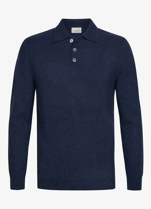 Profuomo Fijngebreide trui in wolblend met polokraag - voorkant blauw