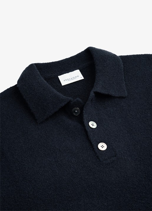 Profuomo Fijngebreide trui in wolblend met polokraag - detail 2 donkerblauw