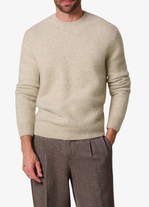 Profuomo Fijngebreide trui in wolblend met ronde hals - detail 3 beige