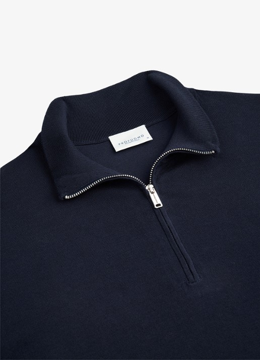 Profuomo Fijngebreide trui in zijdeblend met halve rits - detail 3 donkerblauw