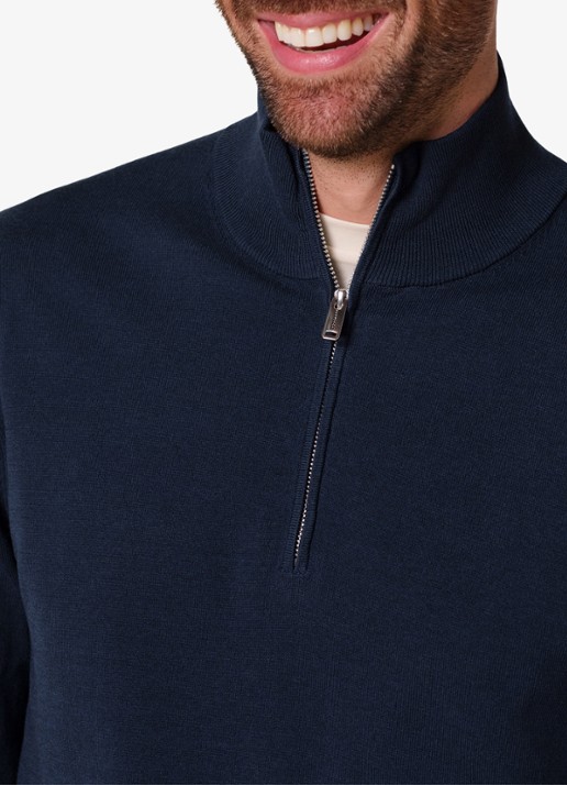 Profuomo Fijngebreide trui in zijdeblend met halve rits - detail 4 donkerblauw