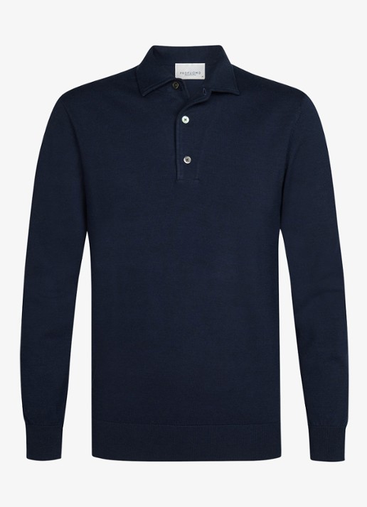 Profuomo Fijngebreide trui in zijdeblend met polokraag - voorkant donkerblauw
