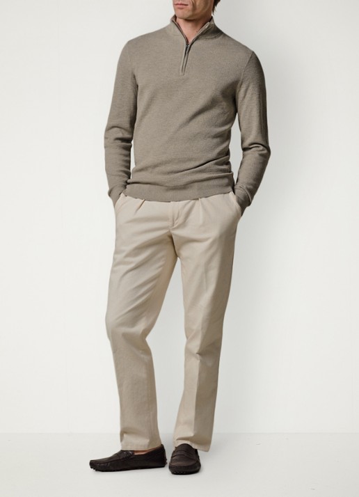 Profuomo Fijngebreide trui met halve rits - voorkant 6 beige