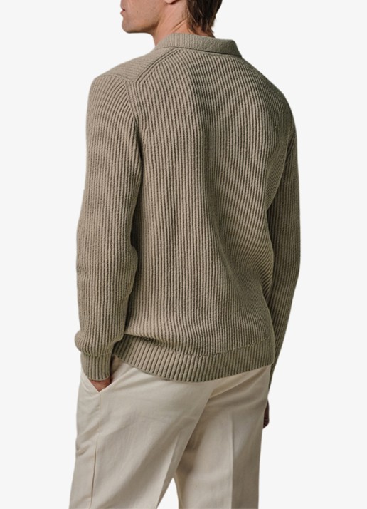 Profuomo Fijngebreide trui met polo kraag - achterkant 6 beige