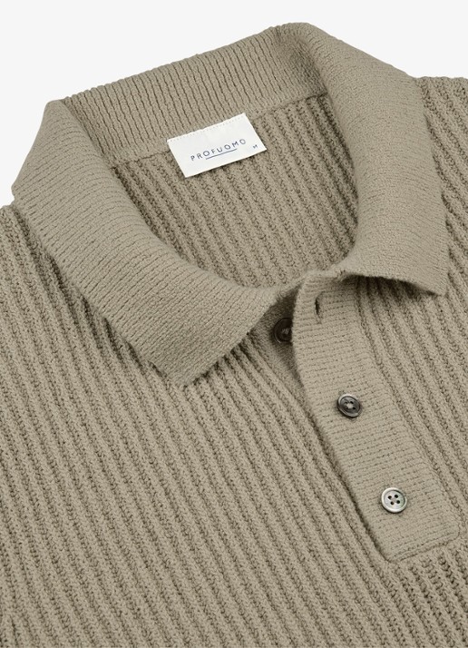 Profuomo Fijngebreide trui met polo kraag - detail 5 beige
