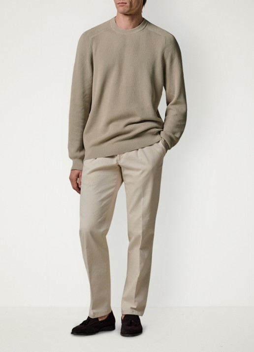 Profuomo Fijngebreide trui met ribstructuur - voorkant 2 beige