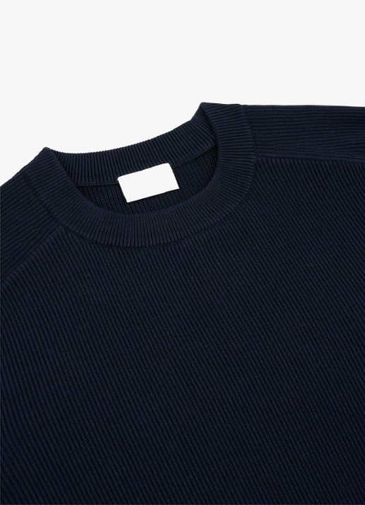 Profuomo Fijngebreide trui met ribstructuur - detail 3 donkerblauw