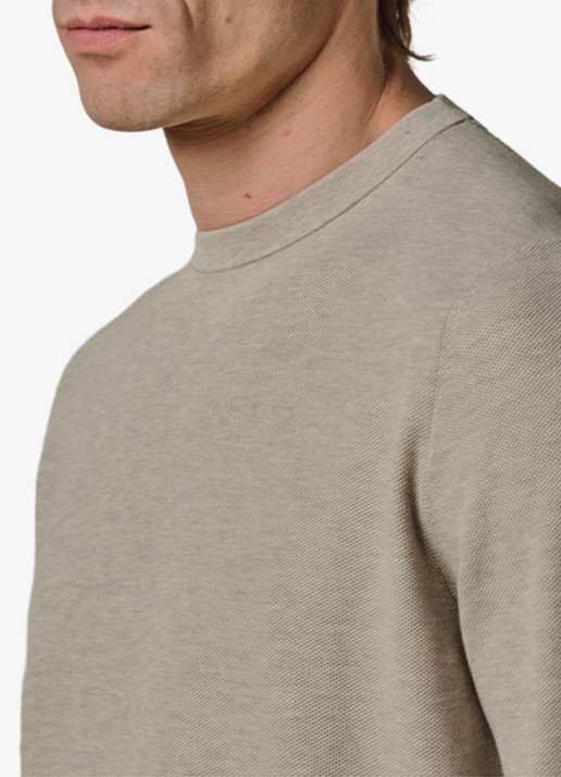 Profuomo Fijngebreide trui met ronde hals - detail 2 beige