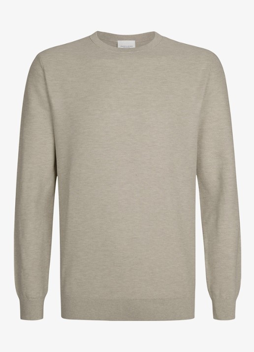 Profuomo Fijngebreide trui met ronde hals - voorkant 4 beige