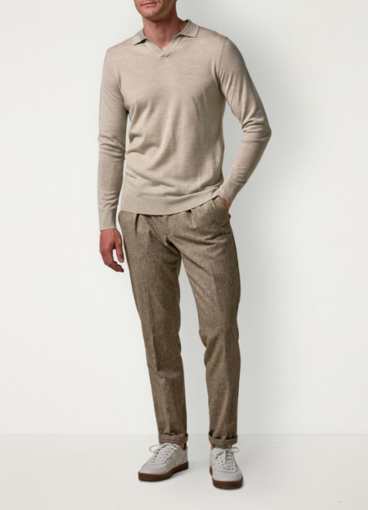 Profuomo Fijngebreide trui van merino wol - voorkant 2 beige