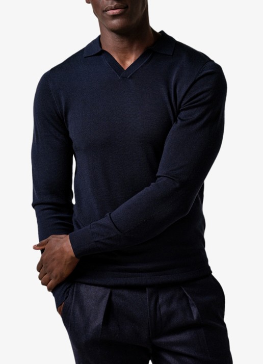 Profuomo Fijngebreide trui van merino wol - detail donkerblauw