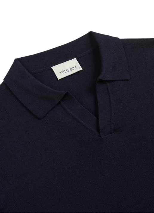 Profuomo Fijngebreide trui van merino wol - detail 2 donkerblauw