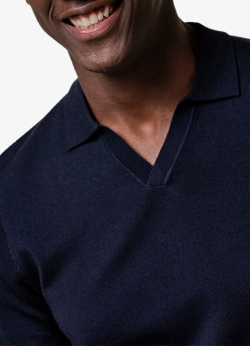 Profuomo Fijngebreide trui van merino wol - detail 3 donkerblauw