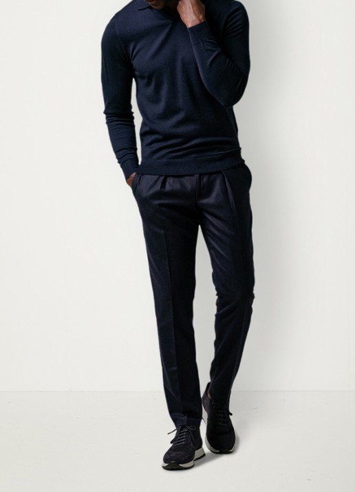 Profuomo Fijngebreide trui van merino wol - voorkant 5 donkerblauw