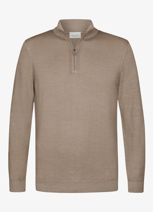 Profuomo Fijngebreide trui van merino wol - voorkant 5 beige