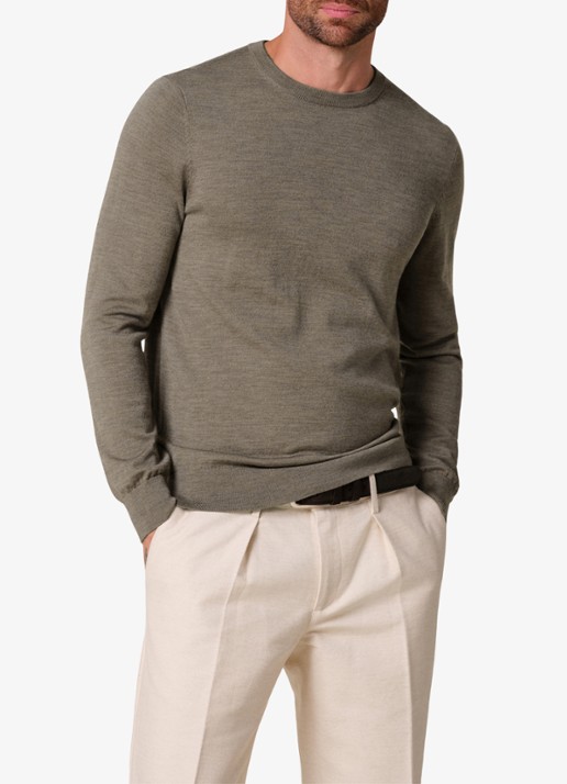 Profuomo Fijngebreide trui van merino wol - detail taupe